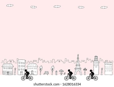 hand drawn city and cyclists on the street