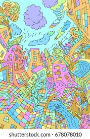 Hand drawn city sketch. Doodle landscape.