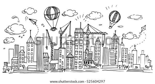 Hand Drawn City Sketch Your Designdrawn Stock Vector Royalty Free 