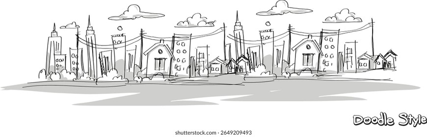 hand drawn city sketch.,doodle style
