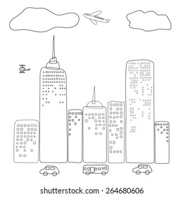 Hand drawn of city view like a child draws