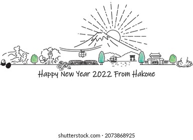 hand drawn cityscape HAKONE new year card 2022