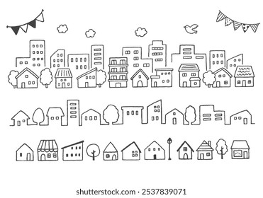 Hand drawn cityscape illustration set