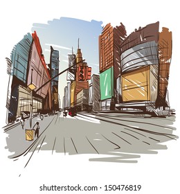 Hand drawn cityscape, vector illustration