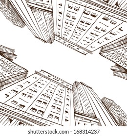 Hand drawn cityscape, vector illustration