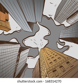 Hand drawn cityscape, vector illustration
