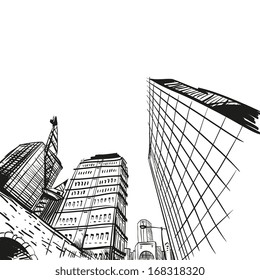 Hand drawn cityscape, vector illustration