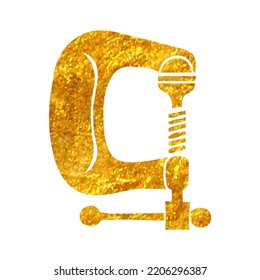 Hand drawn Clamp tool icon in gold foil texture vector illustration