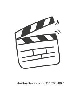 Hand drawn clapper icon for the movie. Doodle firecracker for filmmaking. Board for a film set vector illustration isolated on white background