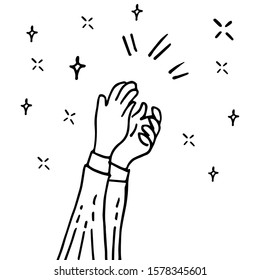hand drawn of hand clapping ovation. applause gesture on doodle style , vector illustration