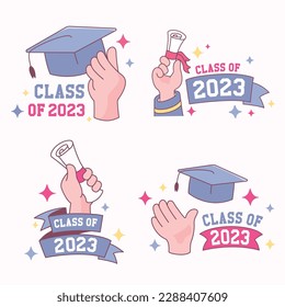 Hand drawn class of 2023 lettering labels collection