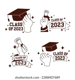 Hand drawn class of 2023 lettering labels collection