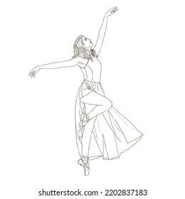 Hand drawn classic ballet performance. young women, black and white sketch illustration