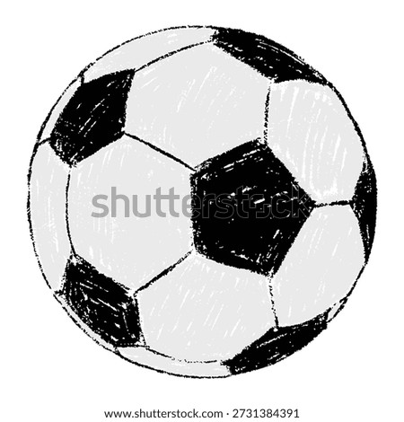 Hand drawn classic black and white soccer ball in naive chalk textured style. Simple playful scrapbook vector illustration with sketchy lines, isolated sports element for kids and education use.