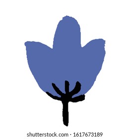 Hand drawn classic blue flower isolated. Tulip petal. Simple botany illustration. Tropical floral doodle element. Spring plant. Wedding design. For post cards, textile, wallpaper and wrapping paper. 