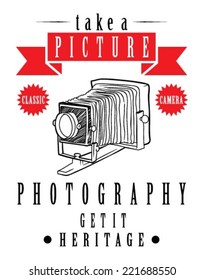 hand drawn classic camera. illustration print vector isolated