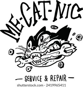 hand drawn classic cat head retro cartoon for garage and custom workshop 