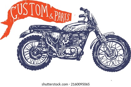 motocicleta clásica de dibujo manual en vector