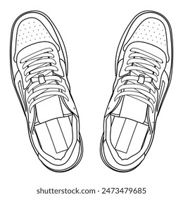 zapatillas de cuero clásicas dibujadas a mano, zapatos de gimnasio, vista lateral y superior. Imagen en diferentes vistas: frontal, posterior, superior, lateral, suela y vista 3d. Ilustración vectorial lineal de garabatos.