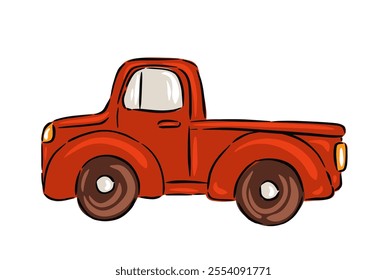 Hand drawn classic red truck illustration with vintage design and charming details vector illustration