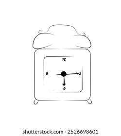 Dibujado a mano reloj de alarma de timbre clásico arte de línea, reloj de alarma retro blanco y negro
