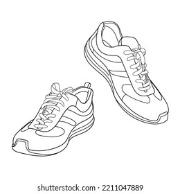 Hand drawn classic sneakers, gym shoes 3D view. Doodle vector illustration.