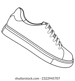 Hand drawn classic sneakers, gym shoes, side view.  Doodle vector illustration.