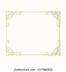 Hand drawn classic victorian gold border. Golden vintage frame. Vector isolated wedding invitation card.