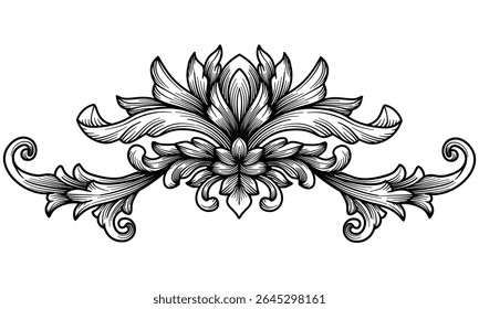 Hand drawn Classical baroque engraving vintage ornamental. Vintage Arabesque. Decorative Design Element. Luxury Victorian Filigree, Flourish, art deco, crown, decoration ornament.