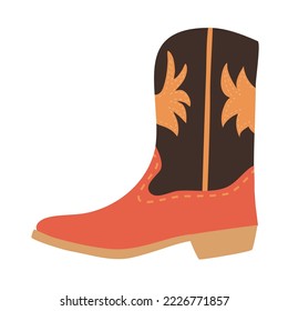 Hand drawn classical cowboy boot, isolated vector illustration in flat style