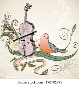 hand drawn of classical stringed music instruments
