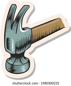 Hand drawn claw hammer icon woodworking tool in sticker style vector illustration