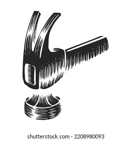 Hand Drawn Claw Hammer Icon Woodworking Tool Vector Illustration