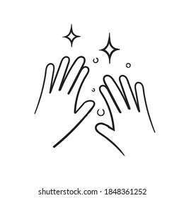 hand drawn clean shiny hands icon, care and hygiene for hand, sanitizer symbol isolated.