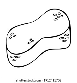 Hand drawn cleaning sponge icon in black and white drawing. Doodle stock vector illustration element for posters and stickers design. Isolated on white background. Sketch elements set for design.