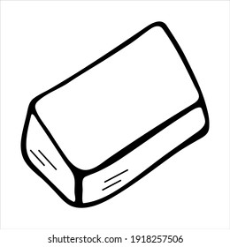 Hand drawn cleaning sponge icon in black and white drawing. Doodle stock vector illustration element for posters and stickers design. Isolated on white background. Sketch elements set for design