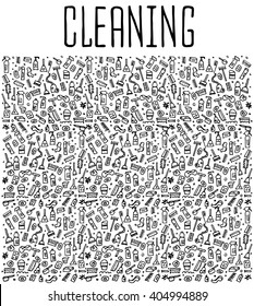 Hand drawn cleaning tools seamless pattern, doodles elements, seamless background, sketchy illustration 