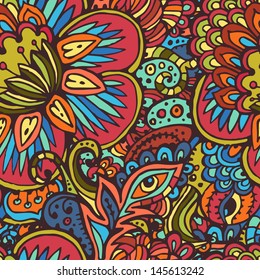 Hand drawn clear seamless pattern in African style. Tribal endless background