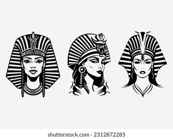 Diseño del logo Cleopatra dibujado a mano que encarna la belleza real y la mística de la antigua reina. Ideal para las etiquetas de moda, los cosméticos y los proyectos de temática histórica.