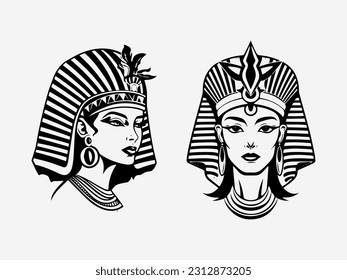 Diseño del logo Cleopatra dibujado a mano que encarna la belleza real y la mística de la antigua reina. Ideal para las etiquetas de moda, los cosméticos y los proyectos de temática histórica.