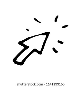Hand Drawn click arrow doodle. Sketch style icon. Decoration element. Isolated on white background. Flat design. Vector illustration.