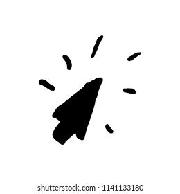 Hand Drawn click arrow doodle. Sketch style icon. Decoration element. Isolated on white background. Flat design. Vector illustration.