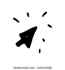 Hand Drawn click arrow doodle. Sketch style icon. Decoration element. Isolated on white background. Flat design. Vector illustration.