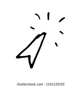Hand Drawn click arrow doodle. Sketch style icon. Decoration element. Isolated on white background. Flat design. Vector illustration.