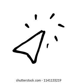 Hand Drawn click arrow doodle. Sketch style icon. Decoration element. Isolated on white background. Flat design. Vector illustration.