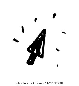 Hand Drawn click arrow doodle. Sketch style icon. Decoration element. Isolated on white background. Flat design. Vector illustration.