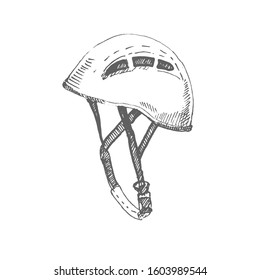 Hand drawn climbing equipment helmet. Climbing helmet, sketch.
