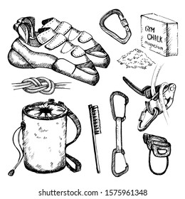 Hand drawn climbing equipment set. 