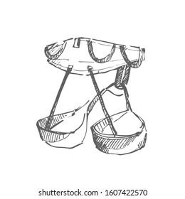 Hand drawn climbing harness backside. Climbing equipment.