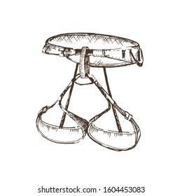 Hand drawn climbing harness. Climbing equipment.